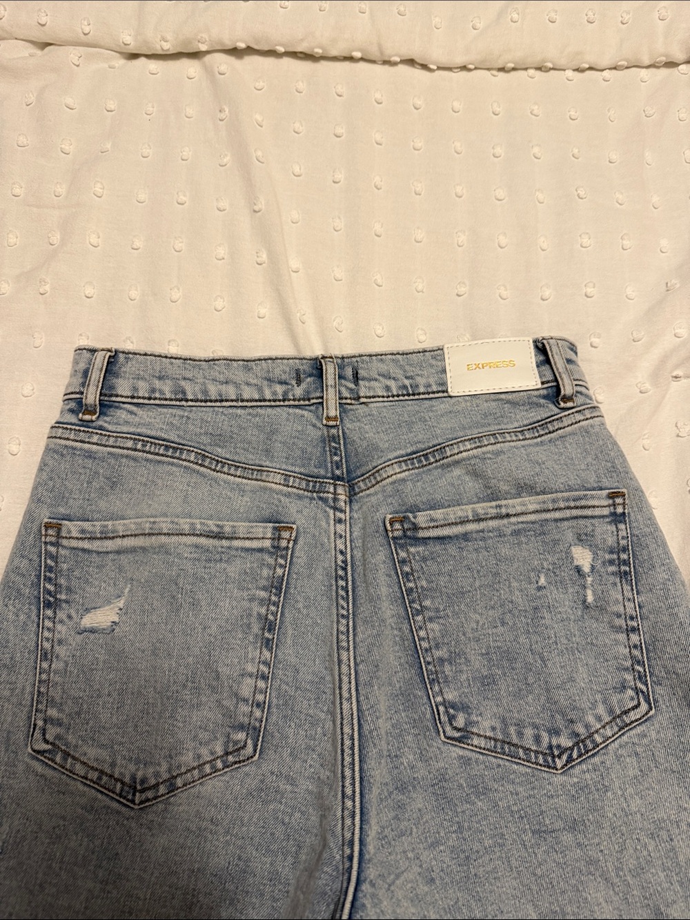 Express Light Blue Straight Leg Distressed Jeans - Picture 3 of 5